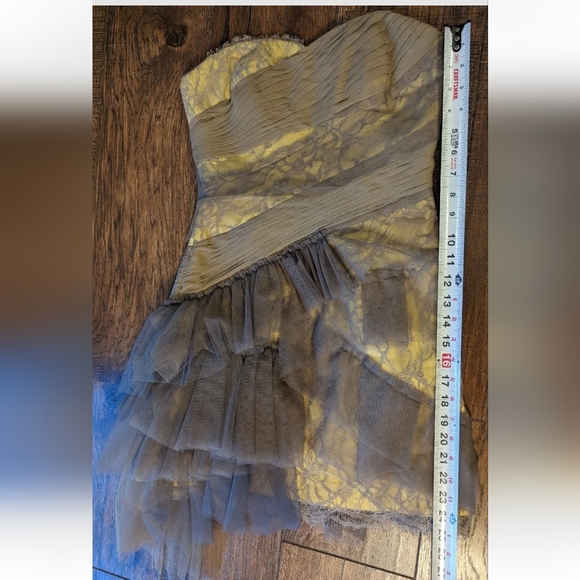 BCBG MaxAzria Runway Sz 2 Tulle Lace Yellow Asymmetric Bodycon Dress Retail $429 - Picture 13 of 16